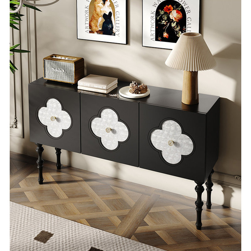Console chic pour vestibule à motif quadrilobe, H 33,46 po x l 55,12 po x P 15,75 po, Noir