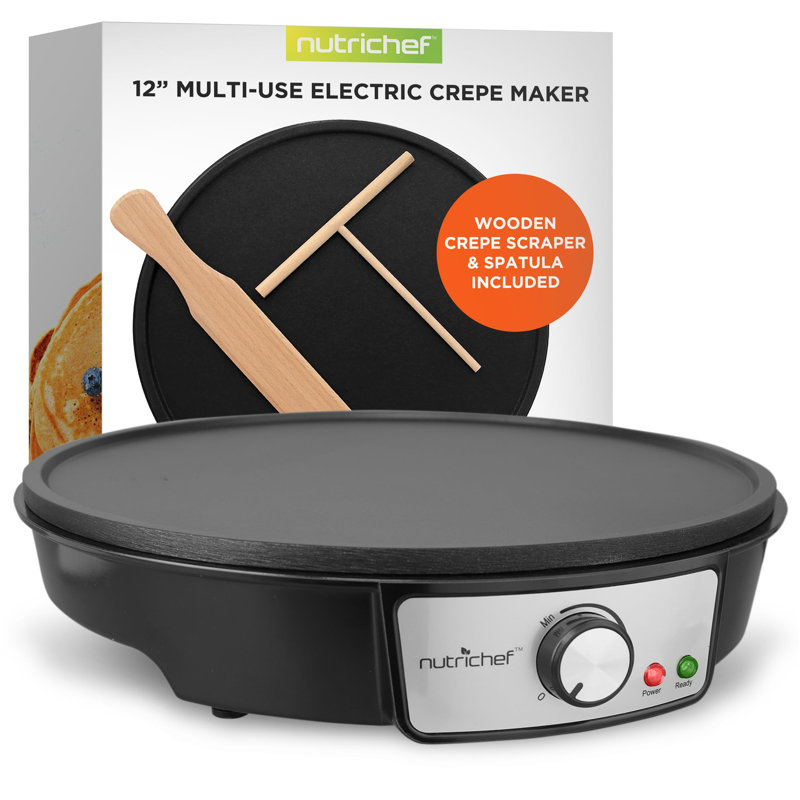 Plaque de cuisson pour crêpière et plaque de cuisson électrique Nuthausf - Plaque de cuisson antiadhésive de 12 pouces, indicateurs à DEL et contrôle de température réglable, comprend une spatule, un épandeur de pâte, des crêpes, des roti et des crêpes