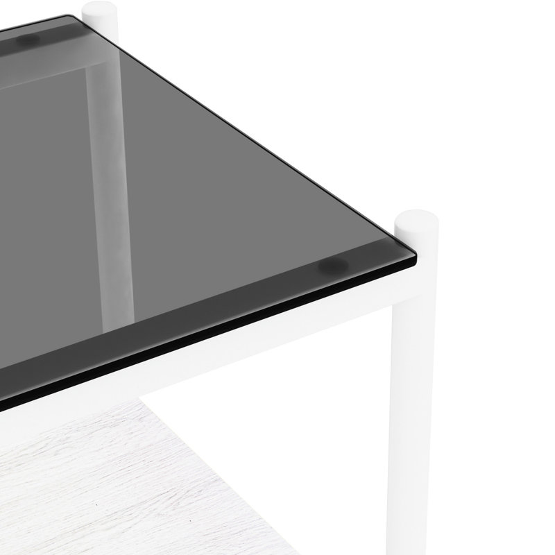 2 tables de bout en verre trempé gris, l 19,1 po x l 15,73 po x H 20,59 po, 110 lb, table gracieuse de style moderne 2, et élégante pour le salon