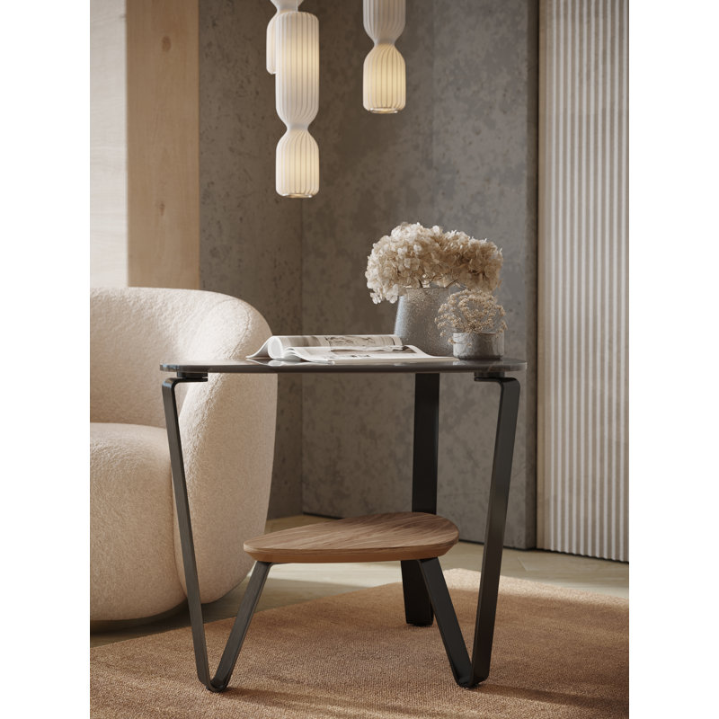 Dino Glass End Table, Natural Walnut