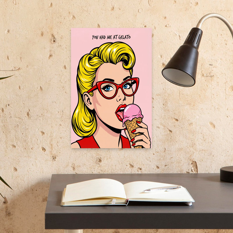 «Retro Girl Gelato», art mural rétro, H 18 po x l 12 po