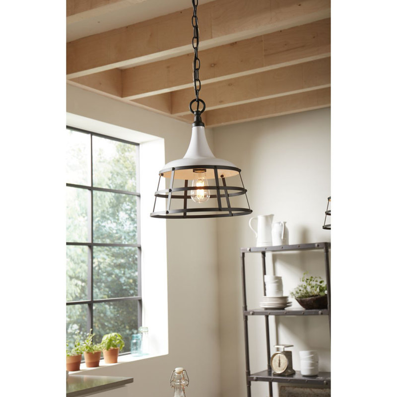 Luminaire suspendu en forme de dôme à 1 lumière Holley, Blanc / Noir