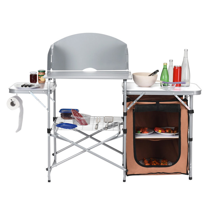 Table de barbecue portative pour l'extérieur avec sac de pare-brise
