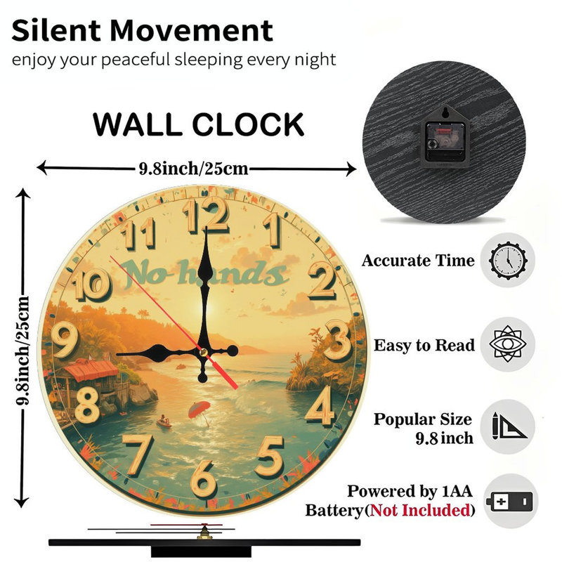 Horloge murale Sunset Beach Ocean NoHands