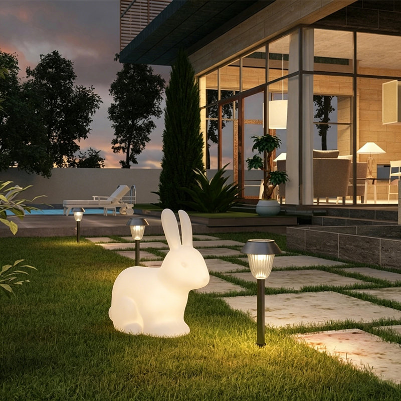 Outdoor Rabbit Led Light With Solar Power, 18.9" H Waterproof Garden Accent Lamp, 27.64'' H X 25.28' W X 12.6'' D