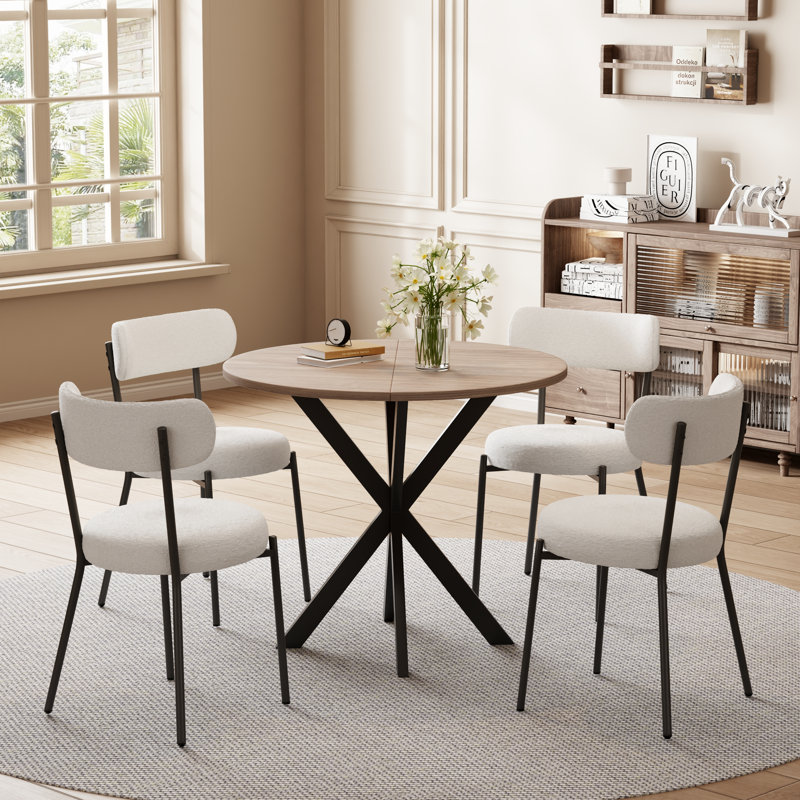 Ensemble de 5 tables de salle à manger 31,5 pouces (ensemble de 4), Blanc / Blanc