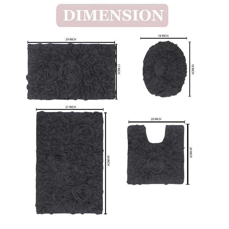 Alamanno 4 Piece Bath Rug Set, Gray