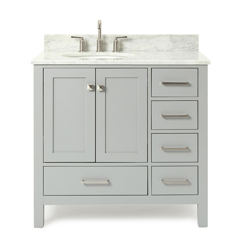 Flynt 37'' Single Bathroom Vanity with Carrara Marble Top, Gray