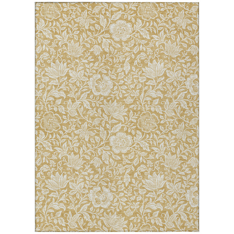 Machine Washable Indoor/Outdoor Chantille ACN2572 Floral Rug, Gold, 2'6" x 3'10"