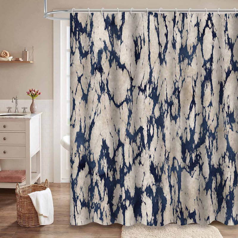 Rideau de douche abstrait à motif abstrait en marbre bleu marine avec 12 crochets, L 72 po x l 84 po