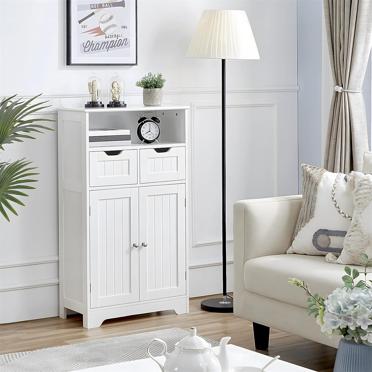 VASAGLE Armoire De Rangement Autoportante Avec Porte Et 2 étagères