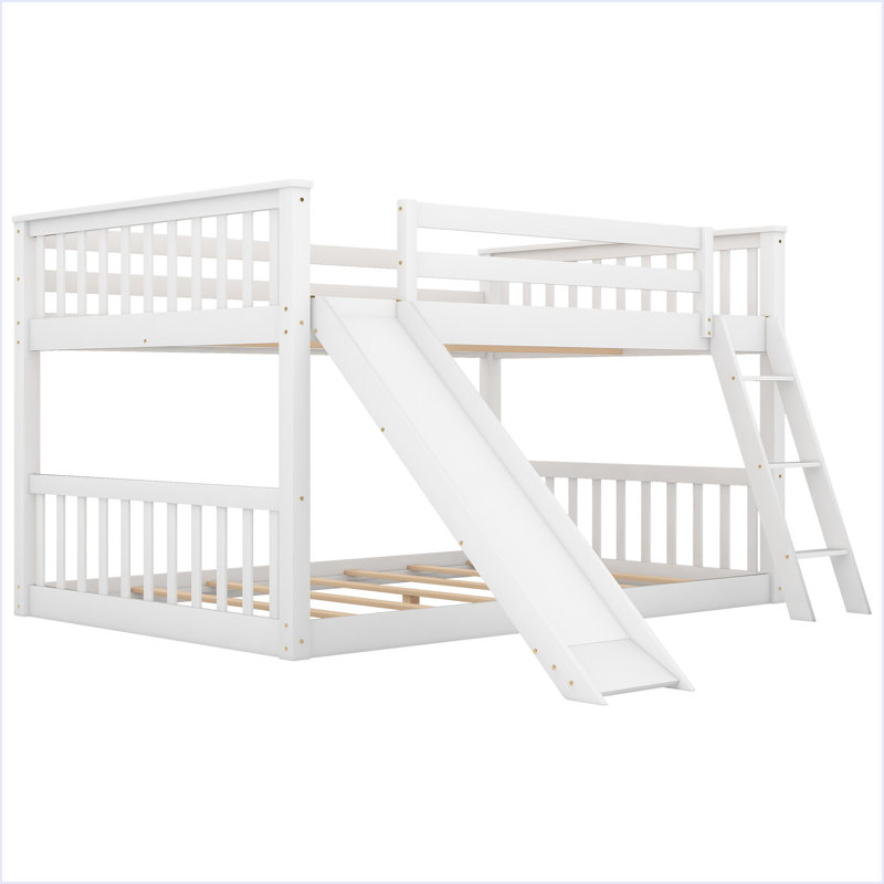 Lit superposé avec glissière convertible et échelle, Blanc / Blanc, Lit superposé double sur double