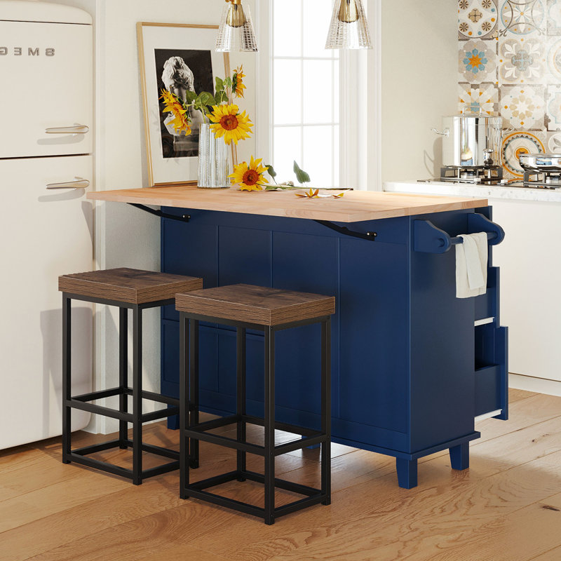 Ensemble d'îlot de cuisine Farmhouse avec abattant et 2 sièges, ensemble de table de salle à manger avec armoire de rangement, tiroirs et porte-serviettes