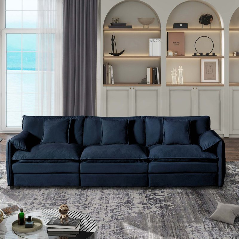 Oversized Deep Seat Sectional Sofa, Modern Chenille Cloud Couch, Large 3 Seater Modular Sofa with 3 Pillows for Living Room Bedroom Apartment Office,DIY Combination,Chenille