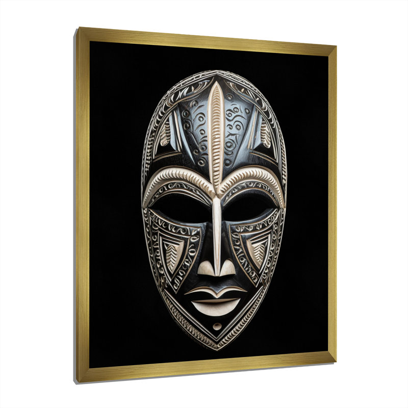 Masque africain traditionnel Ethnical, Cadre doré à une seule photo, H 40 po x l 30 po x P 1,5 po