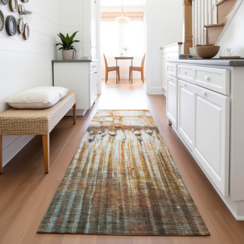 Machine Washable Indoor/Outdoor Xhevrie Paprika Rug, Runner 2'3" x 7'6"