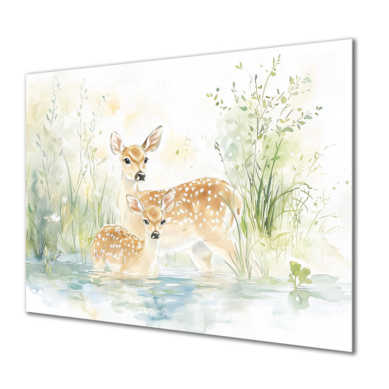 «Deer By The River I», art mural en métal animaux, cerf, H 24 po x l 32 po