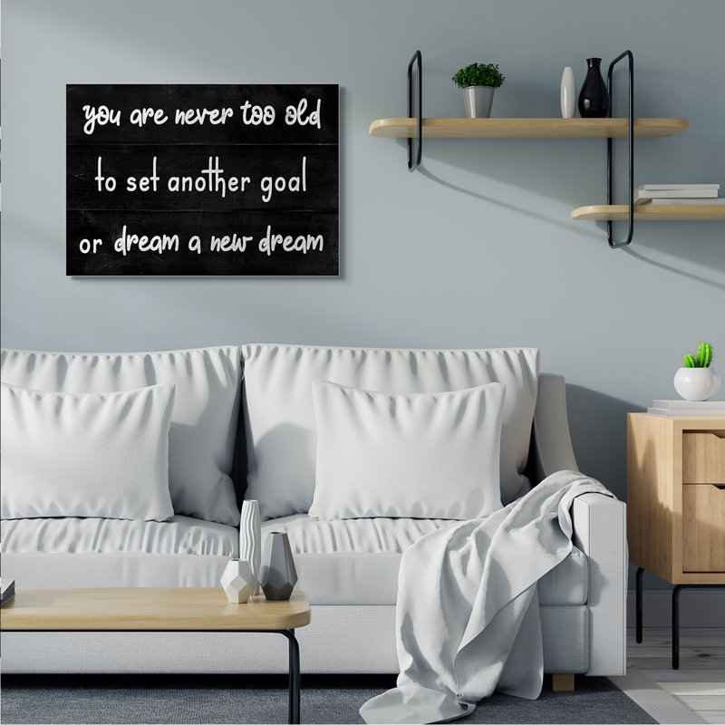 Never To Old To Set Goals Expression Minimal - noir et blanc, H 30 po x l 40 po, Toile tendue