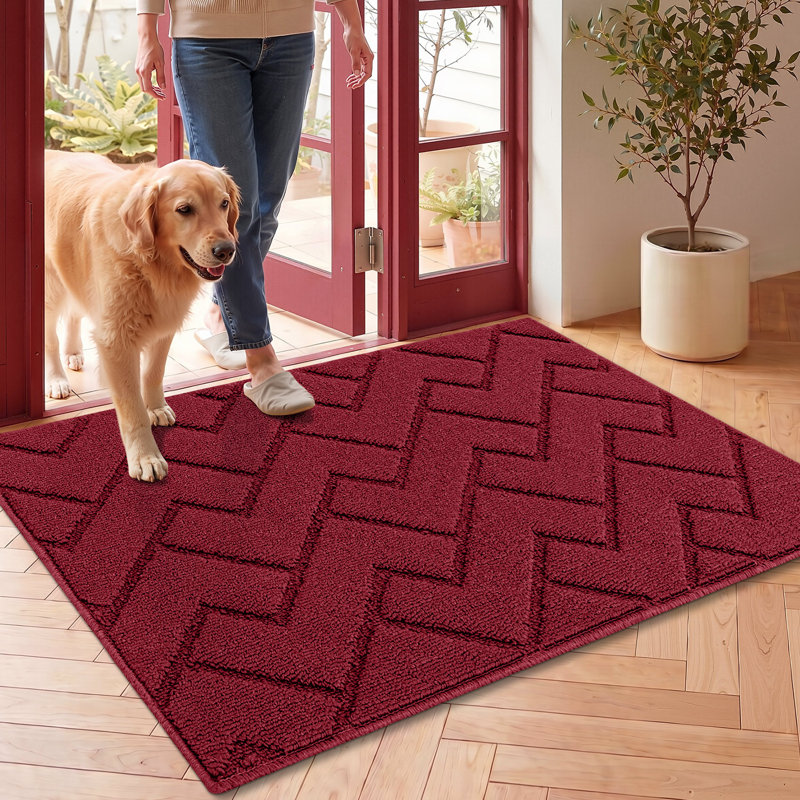 Dirt Trapper Non Slip Backing Washable Door Mat, 35*24, red