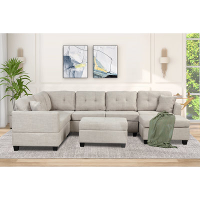 Canapé modulaire surdimensionné moderne de 121,3 po avec repose-pieds, canapé modulaire en U et 2 coussins décoratifs Modern
