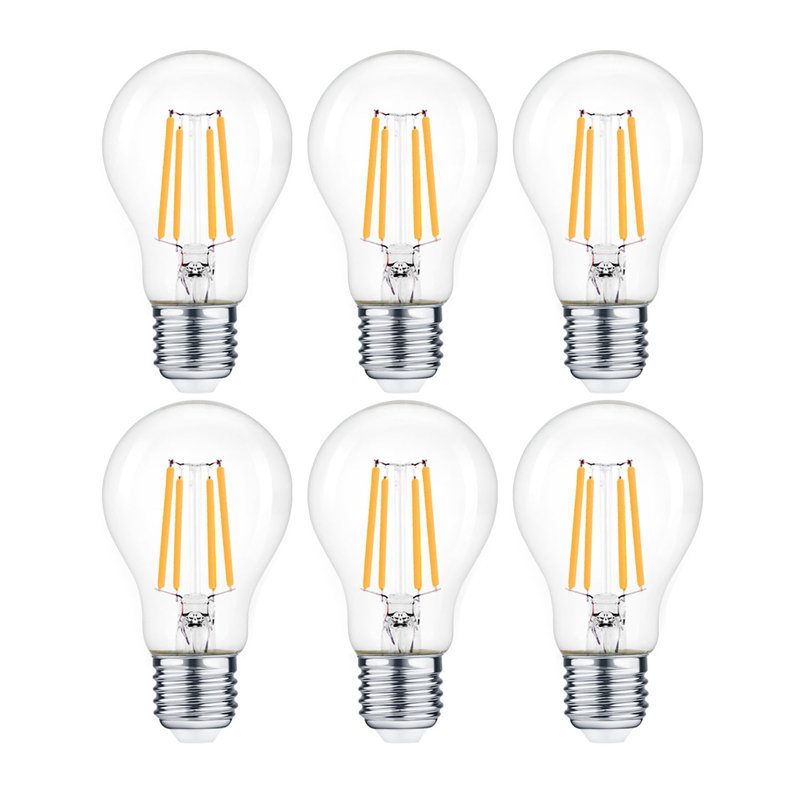 6-Pack 10W E27 LED Filament Bulbs