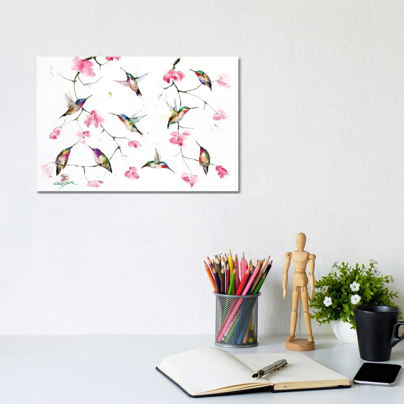 Rassemblement de colibris par Dean Crouser, reproduction d’art, H 8 po x l 12 po x P 0,75 po, Toile tendue, Pas de tapis