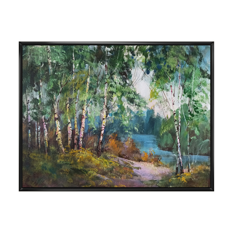 Forêt d'automne Birches - Décoration murale traditionnelle sur toile, H 12 po x l 20 po x P 1 po, Cadre flottant noir