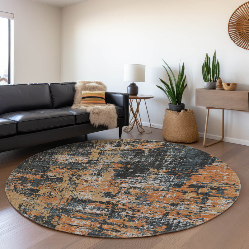 Premium Machine Washable Mayfield AMF1008 Abstract Rug, Round 8'
