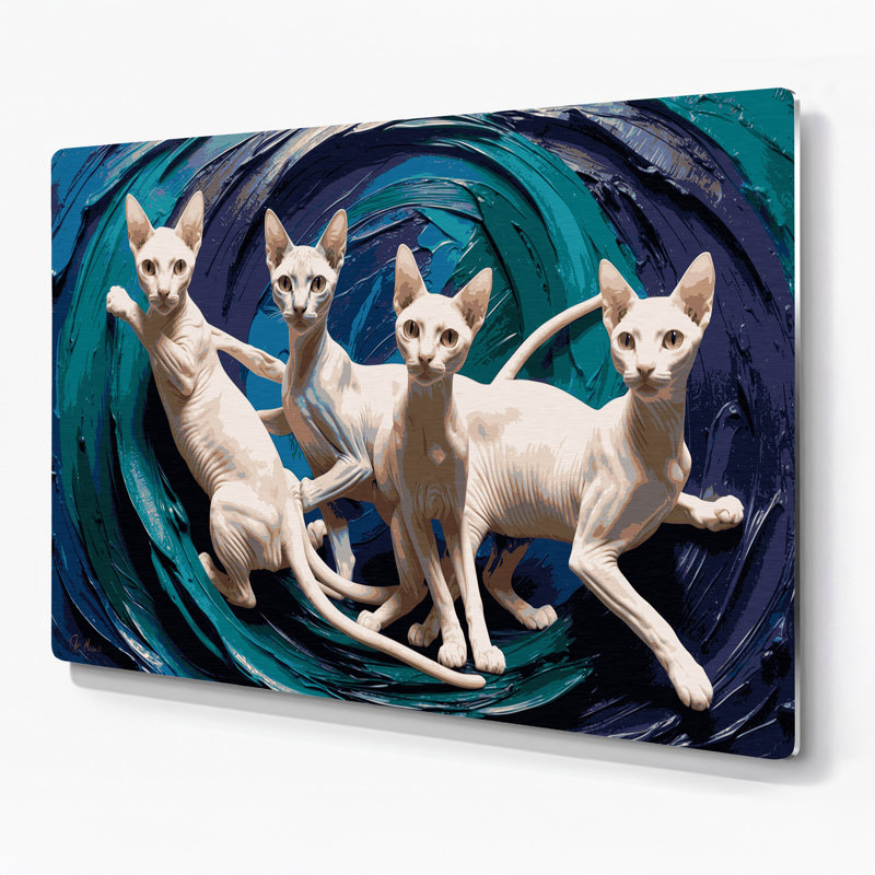 Chats Peterbald, art mural gris en métal, H 20 po x l 24 po
