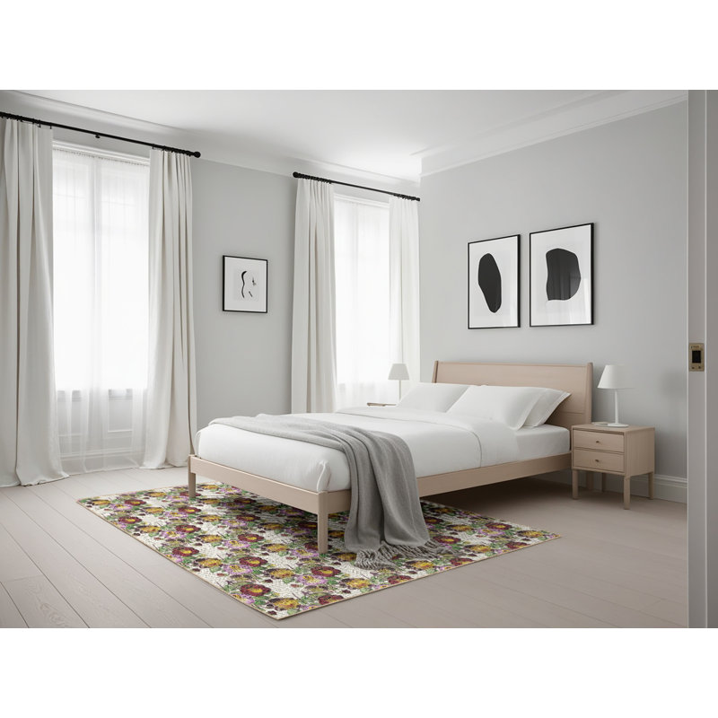 Tapis vert à motif floral John-James, Rectangle 5 pi x 7 pi