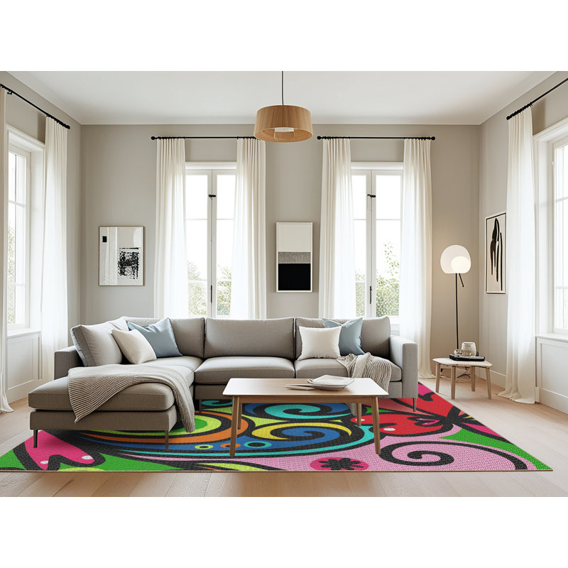 Vert abstrait/bleu/rouge Tapis décoratif, Rectangle 8 pi x 12 pi