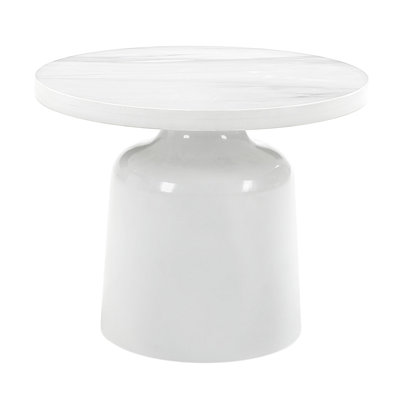 Table de bout d'ingénierie en marbre et blanc à finition ultrabrillante