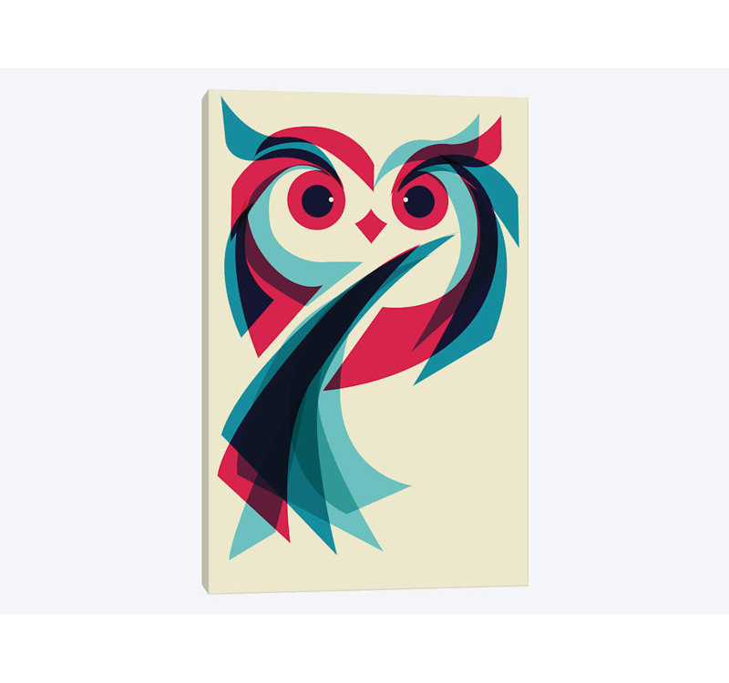 « hibou », impression sur toile tendue, H 12 po x l 8 po x P 0,75 po, Toile tendue, Pas de tapis