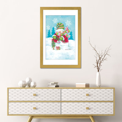 Joyeuses Fêtes, bonhomme de neige, reproduction d'art mural, papier d'art encadré