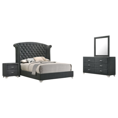 Ensemble de chambre avec très grand lit 4 pièces Aahaan - gris