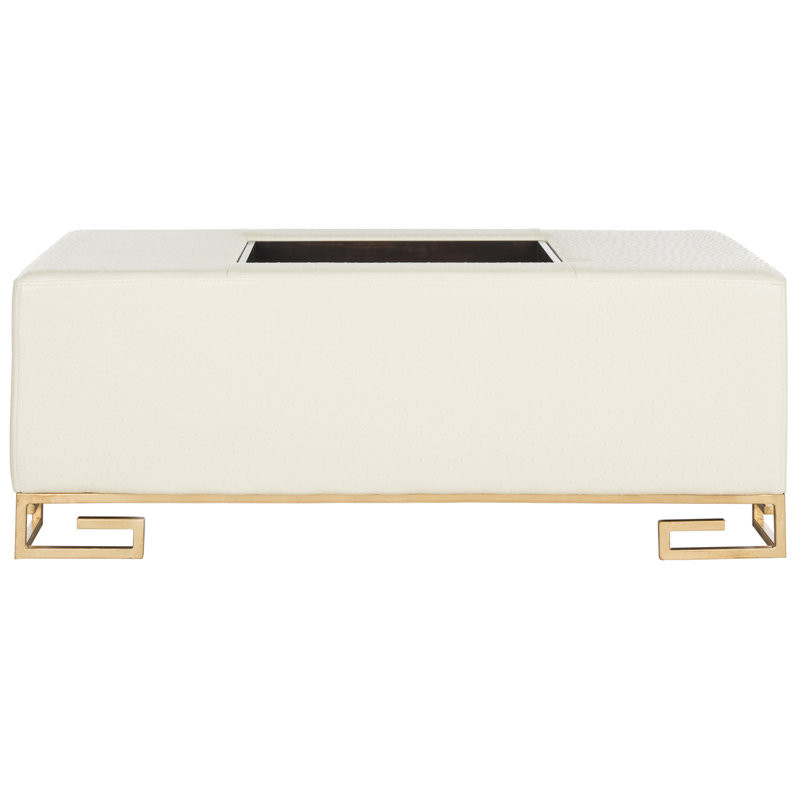 Chalandra Faux Leather Ottoman, Cream Faux Leather