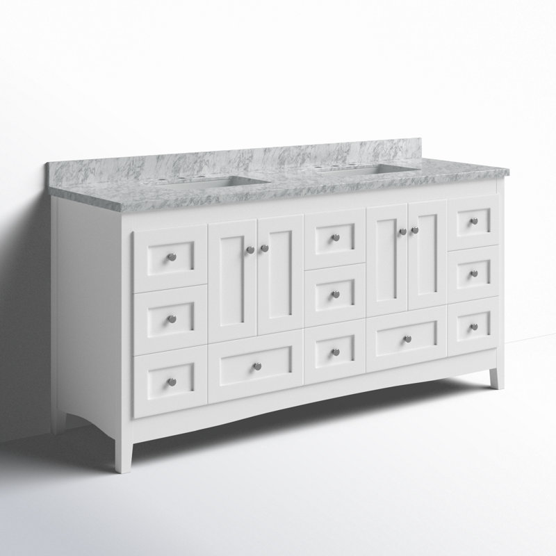 White Birch and Marble 72'' Double Bathroom Vanity