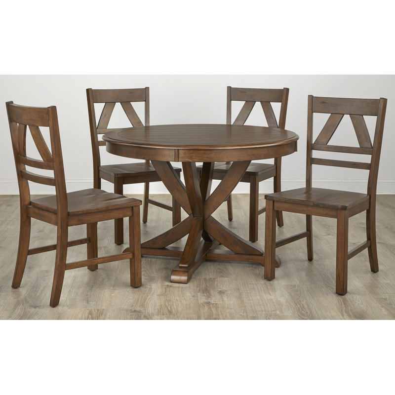 Rivington 5-Piece Solid Wood Pedestal Dining Set, Oak