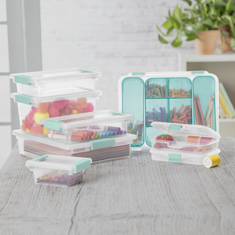 Sterilite Medium Clip Box, Stackable Small Storage Latch Lid Bin, Container Organizes Office, Crafts