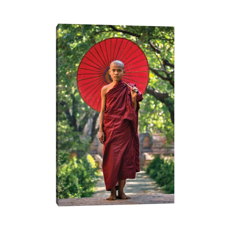 Young Buddhist Novice Monk With Umbrella, Myanmar by Jan Becke - Wrapped Canvas Print, 20.32 cm H x 30.48 cm W
