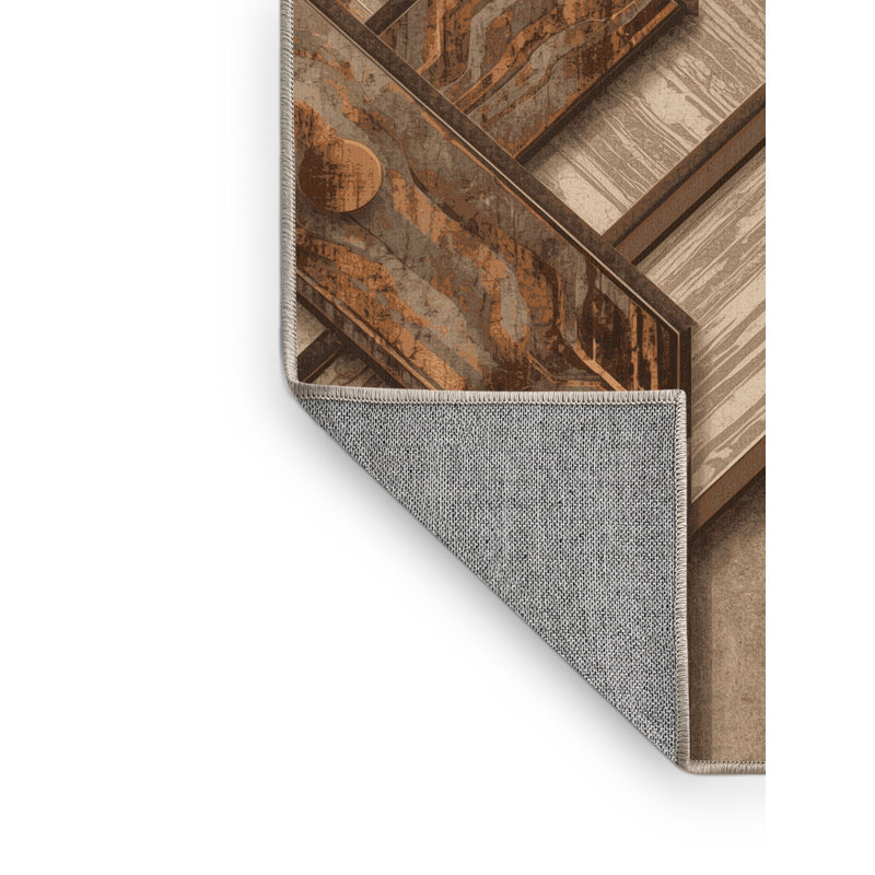 Tapis brun rustique et moderne lavable à la machine Pavni Quantum, 8 x 10