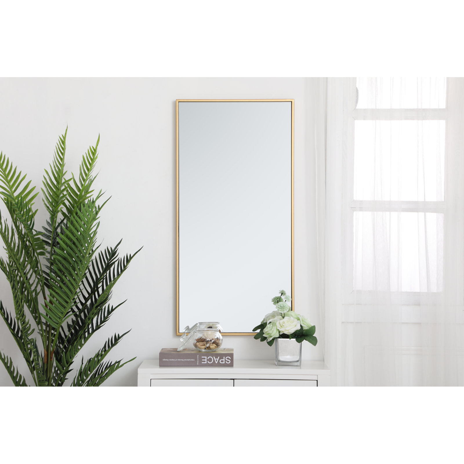 Sabine Metal Rectangle Wall Mirror, 36" x 18", Brass