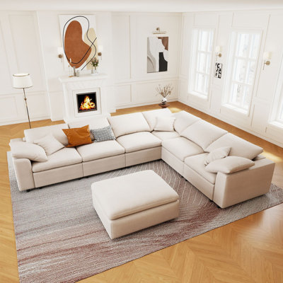 125" Modular Sectional Sofa Modern Oversized Chenille Cloud Corner Couch With 7 Seater & Movable Ottoman