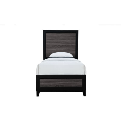 Lit simple gris foncé et noir avec bois massif, style visuel bicolore, incrustation rustique, 4 lattes, hauteur de 58,51 po, largeur de 41,64 po, profondeur de 78,15 po, couleurs lourdes de 62,67 lb, esthétique construite, hauteur de bois,