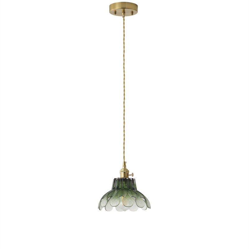 Luminaire suspendu en laiton poli avec cordon réglable et abat-jour en verre 1-E26, homologué ETL,, Vert