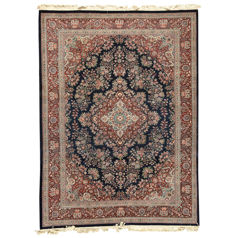 Hand Knotted Wool Oriental Area Rug in Navy And Wine