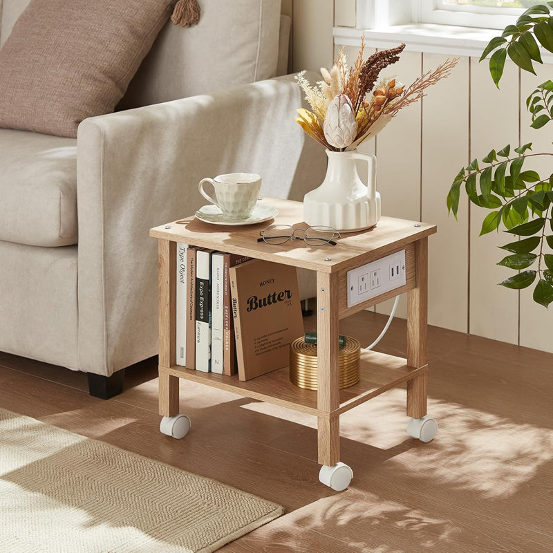 Support d'imprimante sous le bureau à 2 niveaux avec rangement, petite table d'imprimante avec station de charge, tablette de chariot à roulettes avec roues verrouillables pour la maison et le bureau
