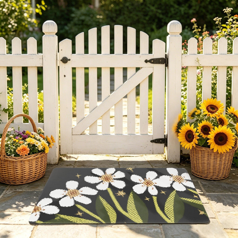 Tapis de porte noir et blanc 24 po x 36 po pour l'extérieur et l'intérieur