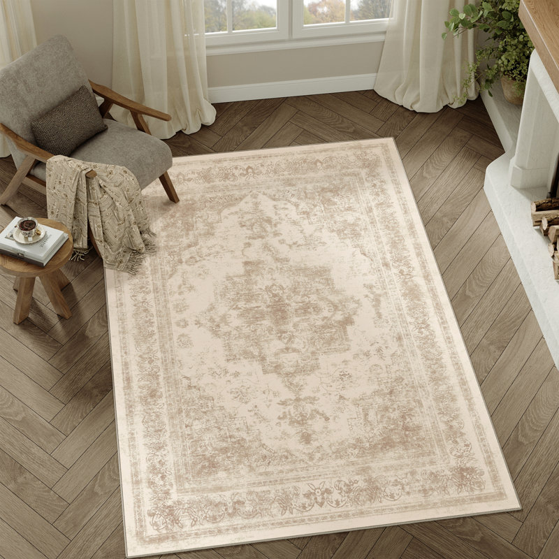 Elaine Machine Washable Oriental Area Rug with Non-Slip Backing, Rectangle 5' x 7'