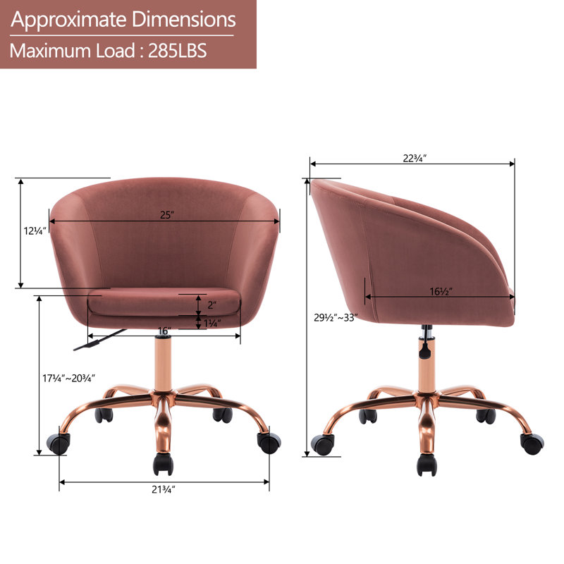 Chaise de travail en velours Ailsa, Rose / Or, Rose